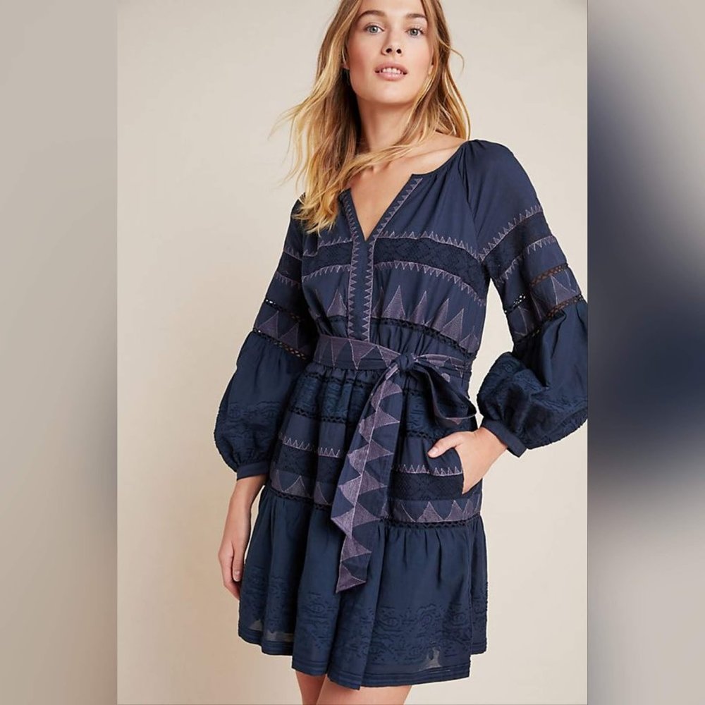 Anthropologie Skye Embroidered Mini Dress Size S